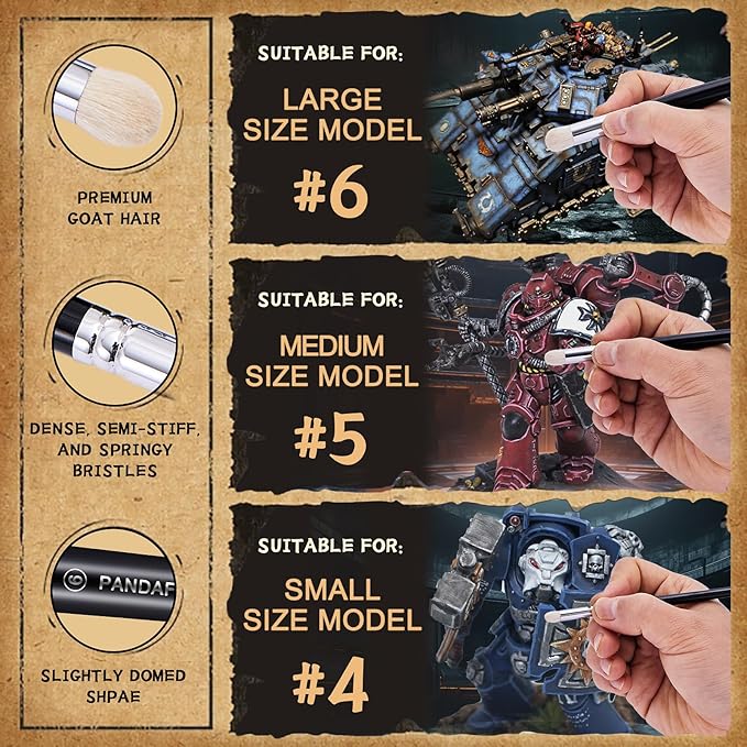 PANDAFLY Miniature Paint Brushes Drybrush, 12 Sizes Detail Paint Brush Set, Acrylic Paint Brushes for Oil, Watercolors, Tabletop, Citadel, Figurine, Warhammer 40k, Model for Beginners & Professional