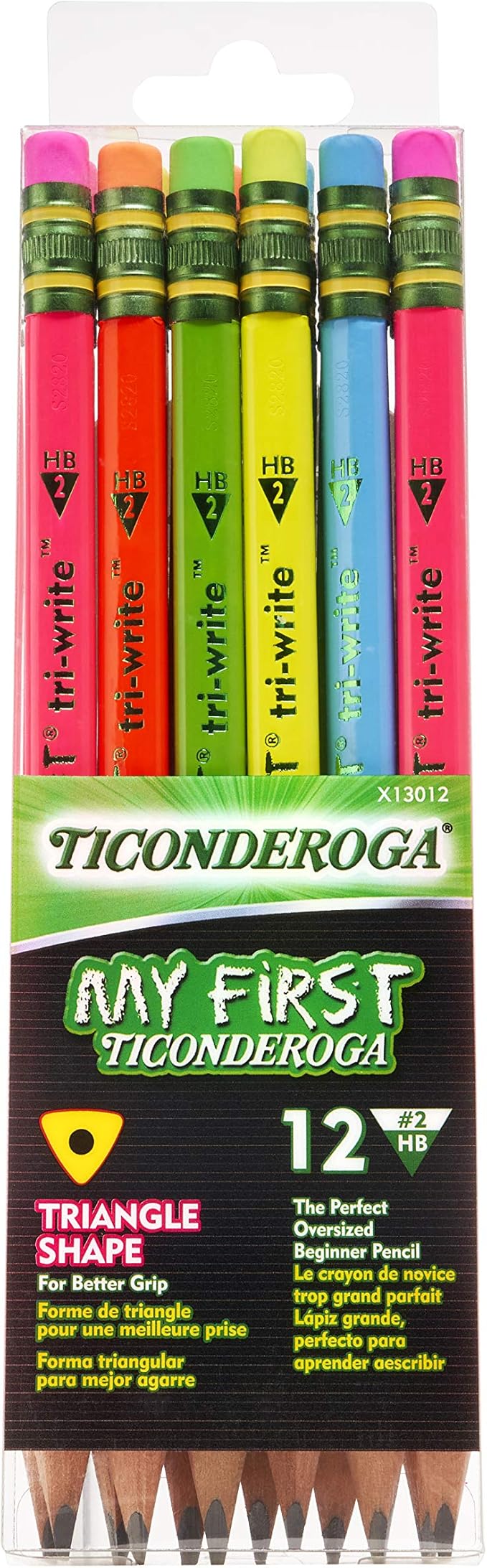 Ticonderoga My First Tri-Write Wood-Cased Pencils, Neon Colors, 12 Count (X13012) My First Pencils, Wood-Cased Soft, Pre-Sharpened, 12 Count (X33312)