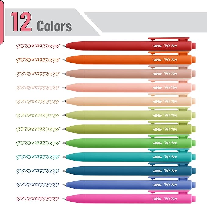 Mr. Pen- Retractable Gel Pens, 12 Pack, Vintage Colors, Gel Pens Fine Point 0.7mm, Retractable Pens, Cute Pens, Gel Ink Pens, Aesthetic Pens for Journaling, Colorful Pens, Fine Tip Pens