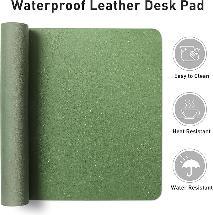 Aothia Leather Desk Pad Protector, Mouse Pad, Office Desk Mat, Non-Slip PU Leather Desk Blotter, Laptop Desk Pad, Waterproof Desk Writing Pad for Office and Home (23.6" x 13.7", Olive Green)