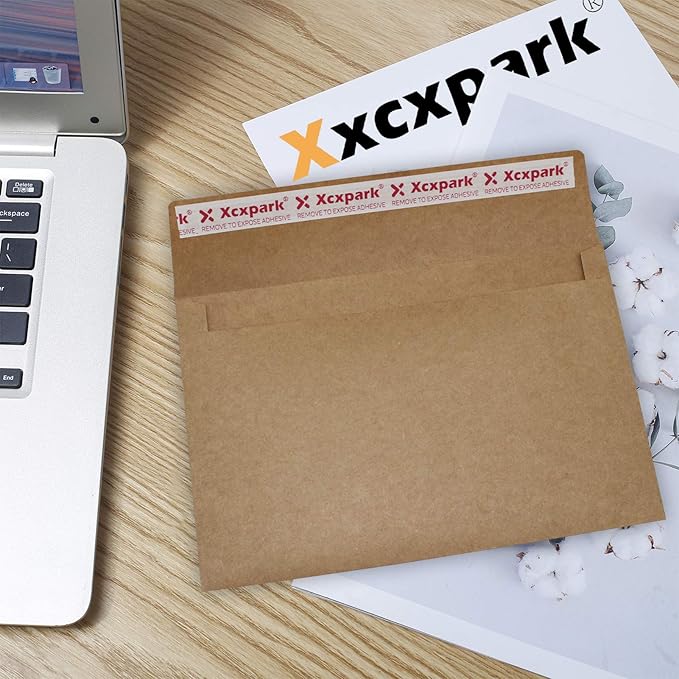 100 Qty Printable A7 Invitation Envelopes 5.25X7.25 inches Cards, Self Seal 120GSM Brown Kraft Paper Envelopes for Invitations, Papers, Photos, Documents, Wedding, Baby Shower, Easy to Seal