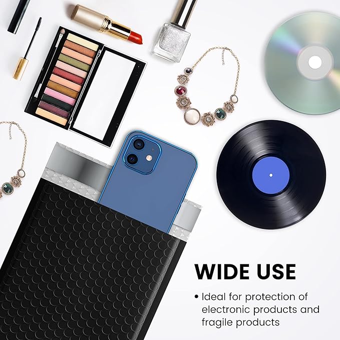 Fuxury Bubble Mailer, 6x10 Inch Bubble Mailers 50 Pack, Self-Seal Adhesive Padded Envelopes, Water Resistant Mailers, Shipping Envelopes for Packaging, Small Business, Mailing,Bulk Black #0