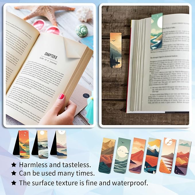 48 Pieces Magnetic Bookmarks Magnet Page Markers - Book Marks for Reading Women & Men with Storage Boxes - Cute Magnet Bookmark Clips for Reading Pleasure（Landscape）