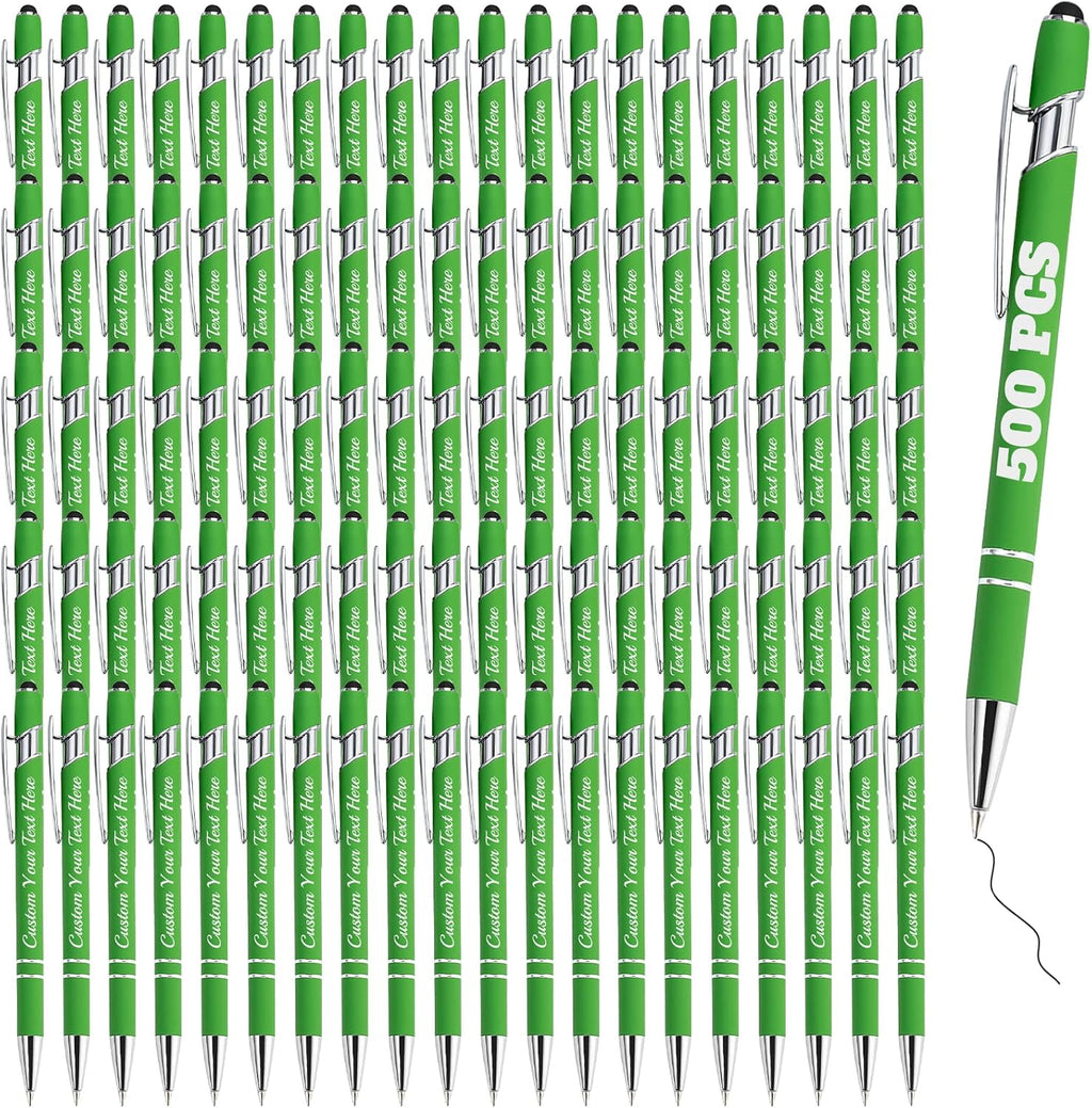 Personalized Pens Bulk 500 with Name Custom Engraving Ballpoint Pens with Stylus Tip Customized Smooth Writing Pens Personalized Gifts for Anniversary Birthday or Graduation(Light Green,Black Ink)