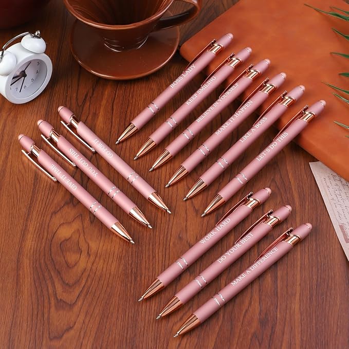 12 Pcs Ballpoint Pens,Fine Point Smooth Writing Pens,Kawaii Pens For Writing Journaling Taking Notes School Office Home. (Rose gold 12Pcs)