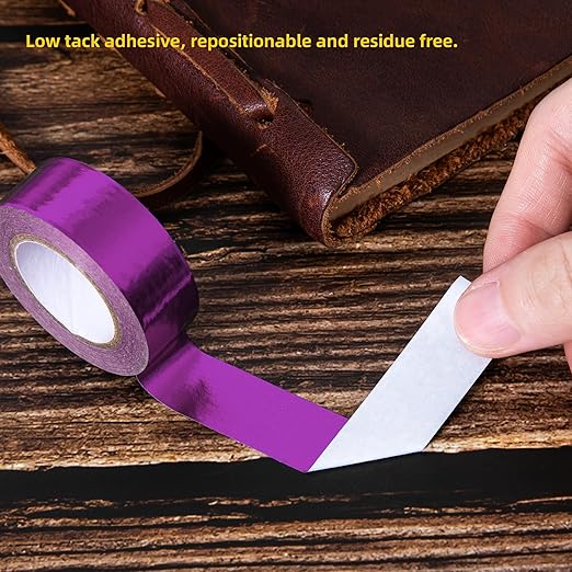 Solid Foil Washi Tape - Low Tack Self Adhesive Decorative Washi Tape Shiny Metallic Color - 3/5 Inch Wide and 66 FT Long Total, Purple