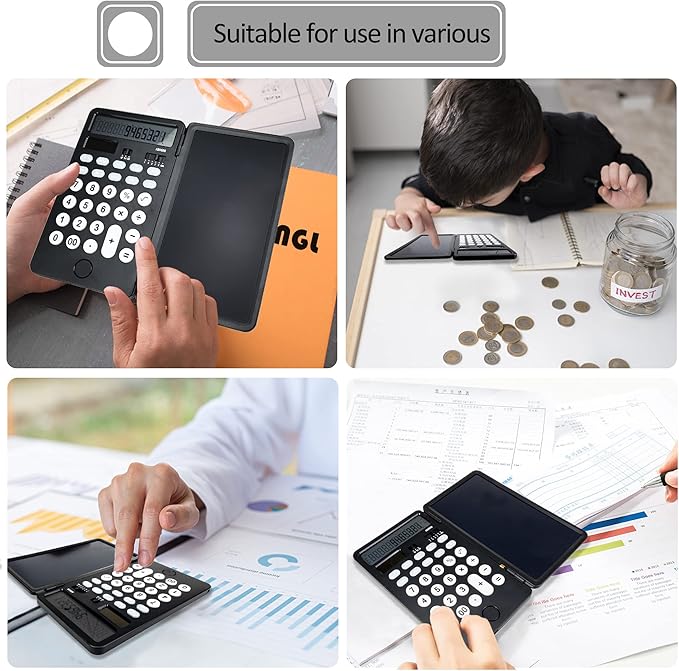 VEWINGL Calculator with Notepad,12 Digit Large Display Office Desk Calcultors,Dual Power Rechargeable and Solar 2 in1 Multi Function Calculator,Suitable for office,School,Home and Business use (Black)