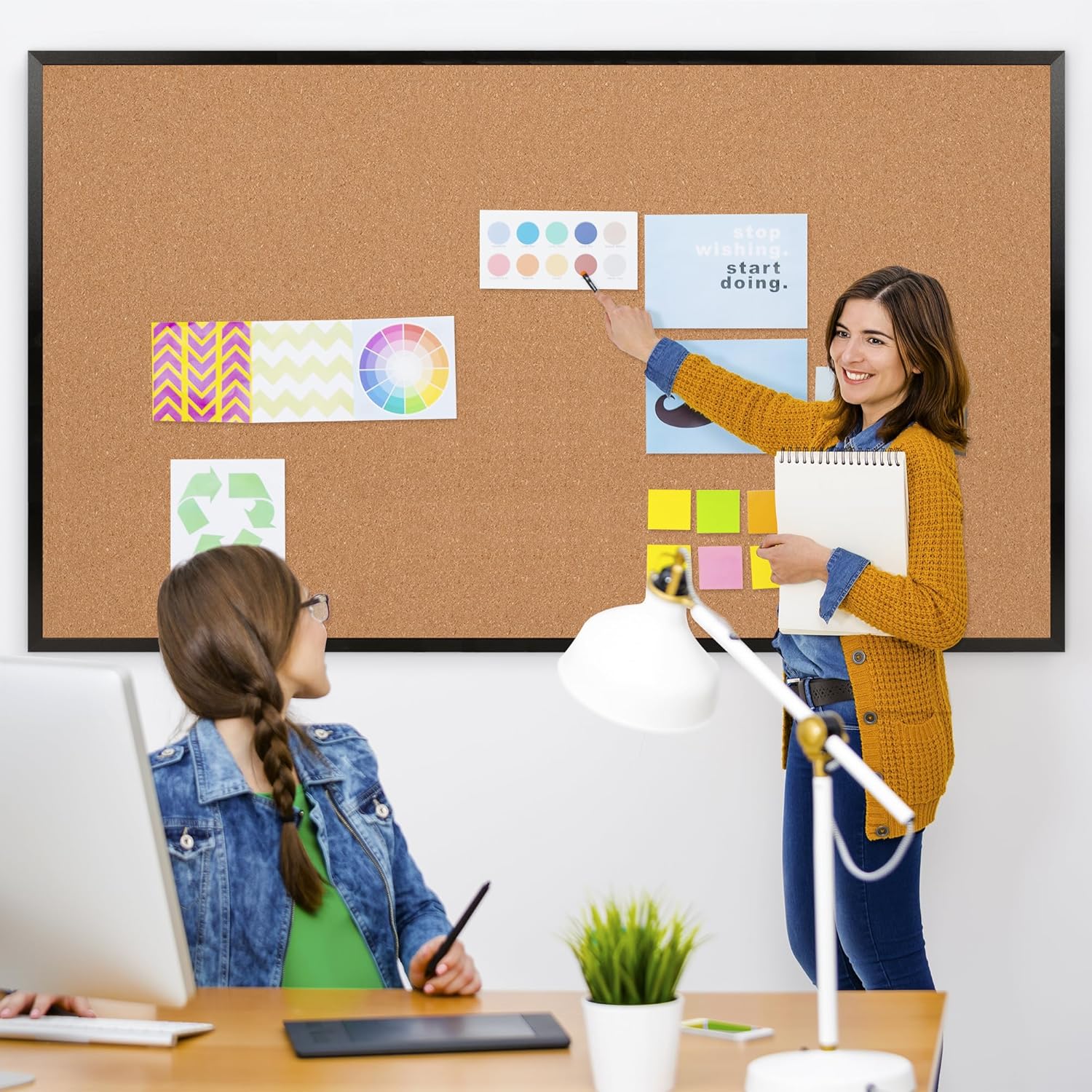 Board2by Extra Large Cork Bulletin Board 96" X 48", Black Wood Framed 8'x4' Corkboard for Wall, Wall Mounted Notice Pin Board with 18 Push Pins for School, Home & Office