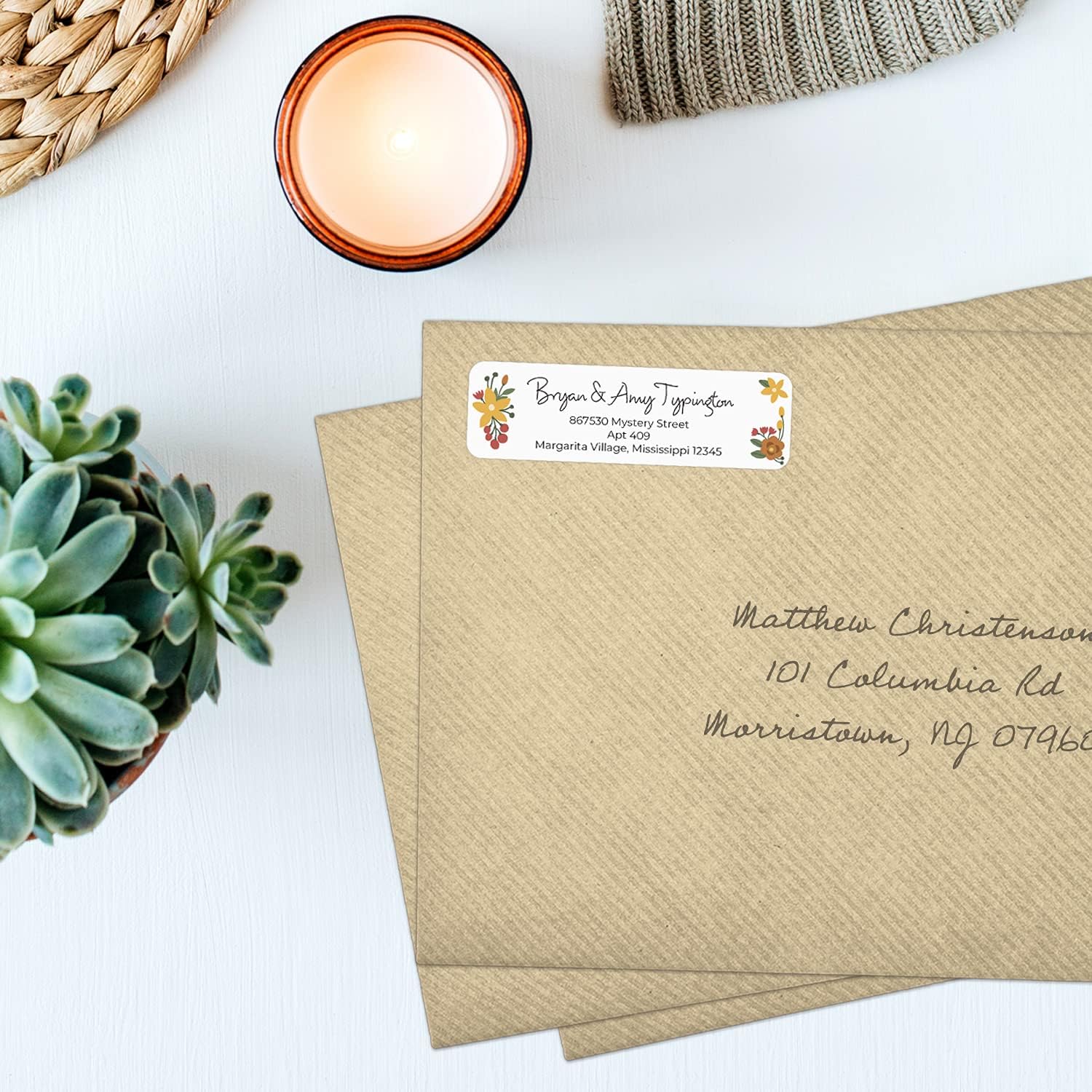 Retro Floral Rolled Address Labels/Roll of 250 Personalized Return Address Labels/Designer Return Address Stickers in Elegant Plastic Dispenser