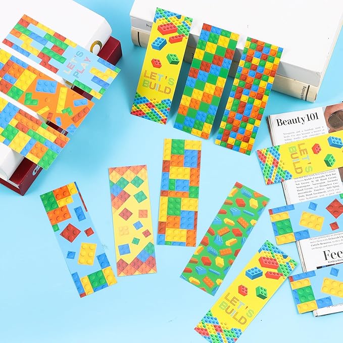 LiYiQ 100 Pcs Funny Building Block Bookmarks 6×2-inch Double-Sided Bookmarks for Kids Students Teachers Book Lovers Cute Bookmarks for Reading Bookmarks for Students School Supplies