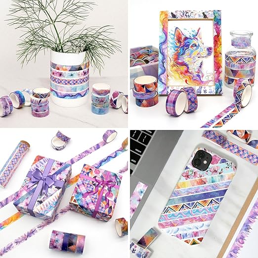 Washi Tape Set 30 Rolls - Colored Decorative Tape, Adhesive Art Tapes for Journaling, Scrapbooking Supplies, DIY Crafts, Junk Journal, School Supplies, Pink Purple Washi Tpae