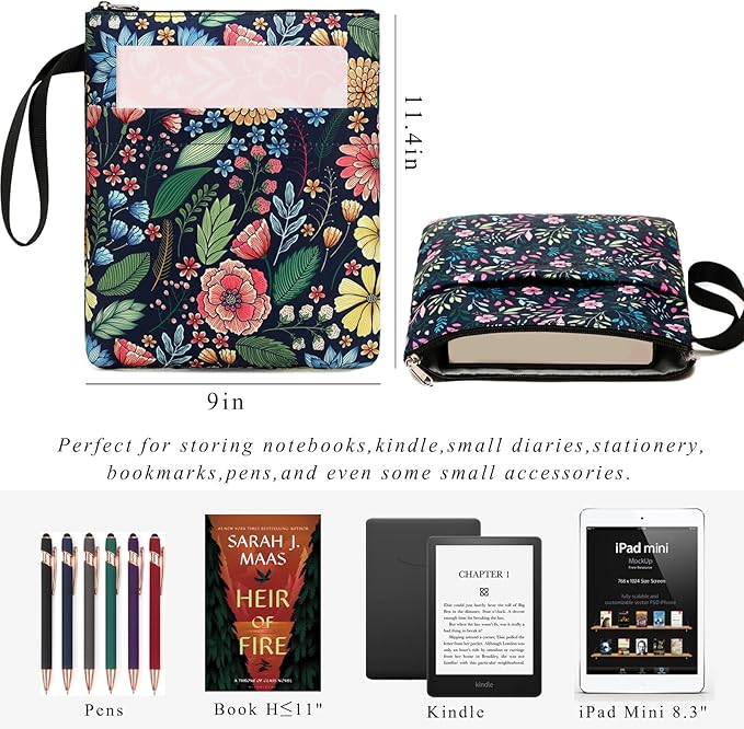 DSIUE Book Sleeve Book Lover Gifts Book Protector with Zipper, Book Covers for Paperbacks, Book Pouch with Pockets, Book Accessories,11.4 X 9 Inch