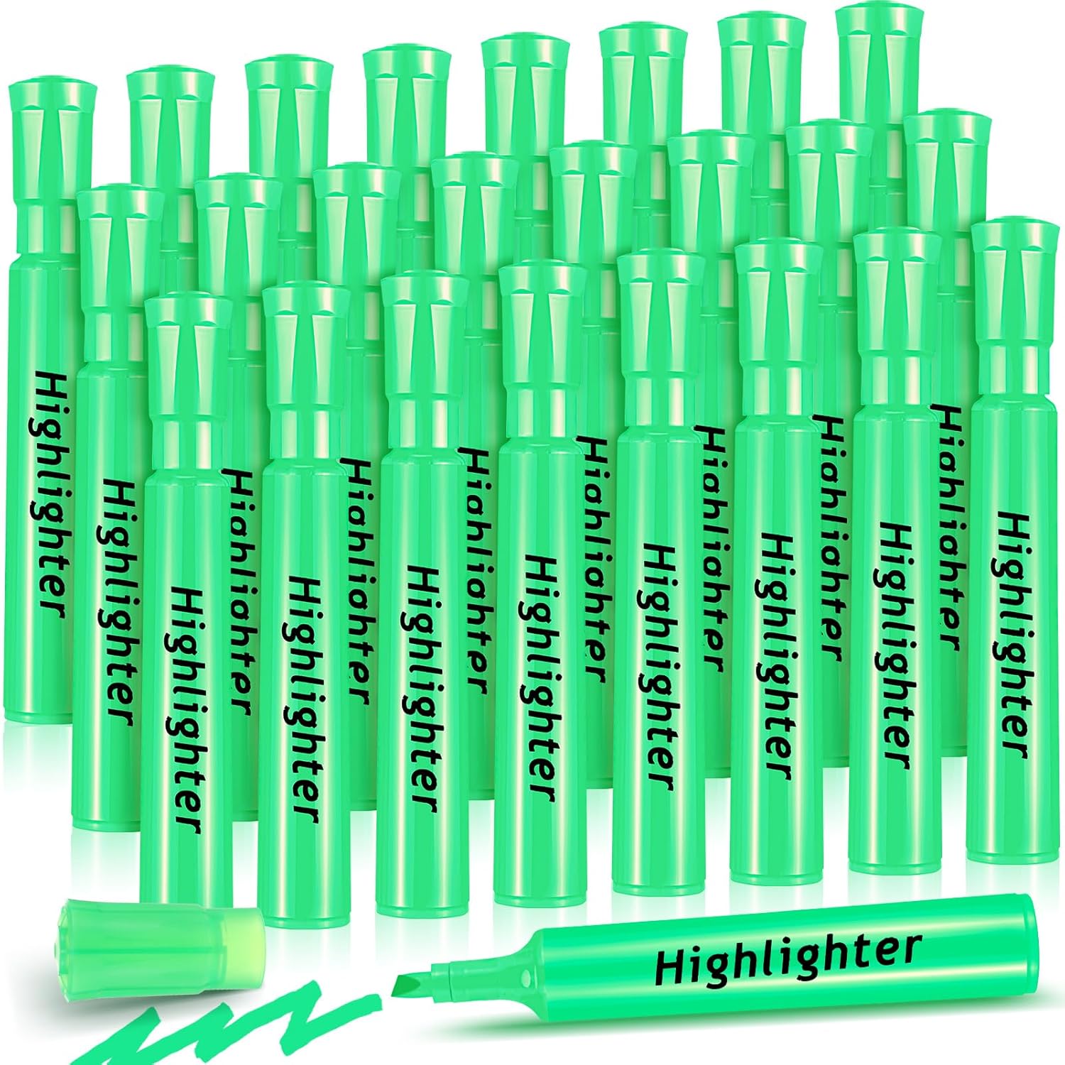 Qilery 24 Pack Tank Style Highlighters Chisel Tip Highlighters Bulk Colored Markers for Adult Coloring, Home Office Supplie(Green)