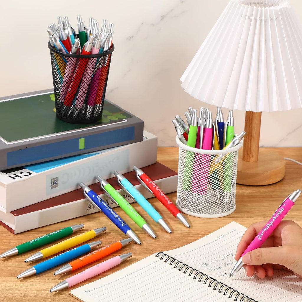 Yeaqee 100 Pcs Inspirational Pens Employee Appreciation Back to School Gifts Motivational Thank You Metal Greeting Quote Ballpoint Pen for Coworker Teacher(Multicolored,Mental Health Reminders)