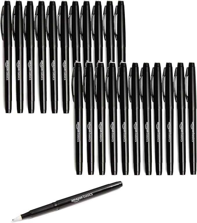 Amazon Basics Felt Tip Markers, Black, 24-Pack