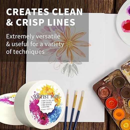 2 Packs White Artist Tape for Watercolor Paper Drafting Art Low Tack Masking Tape Acid Free Painter Watercolor Tape for Painting Canvas Framing, 2inch Wide 330FT Long Total