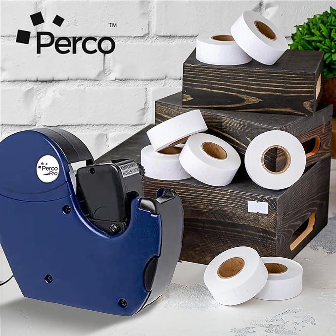 Perco 2 Line White Labels - 80 Rolls, 10 Sleeves, 80,000 Blank Price and Date Gun Labels for Perco 2 Line Price and Date Guns - Made in USA