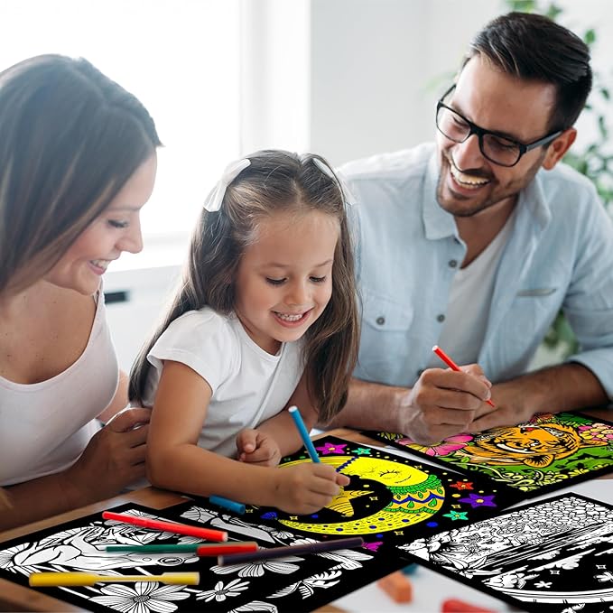 Zhanmai 48 Pcs Fuzzy Velvet Coloring Posters Artistic Edition Animal Coloring Sheets Fuzzy Color Sheets for Adults Teenagers DIY Coloring Poster for Family Craft Project