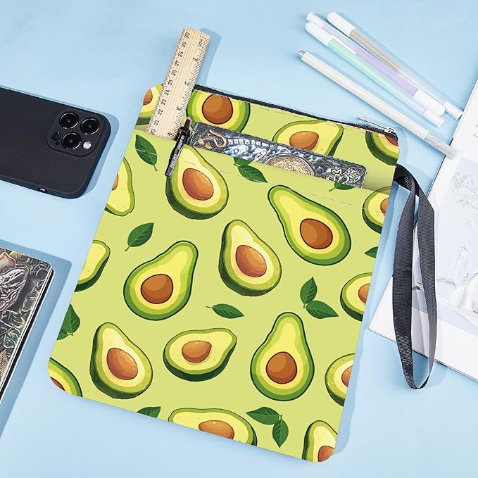 CRASPIRE Avocado Book Sleeve Fruit Book Protector Green Book Covers for Paperbacks Washable Fabric Cloth Book Cover with Zipper and Extra Sleeve Pocket for Book Lovers Classmate Gifts