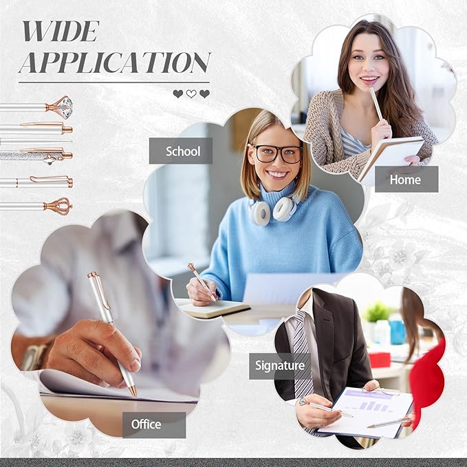 6 Pcs Ballpoint Pens Set Metal Crystal Diamond Pen for Journaling Glitter Pretty Cute Stationery Black Ink Fancy Gifts for Women Girls Teacher Office Wedding School Supplies(Silver)