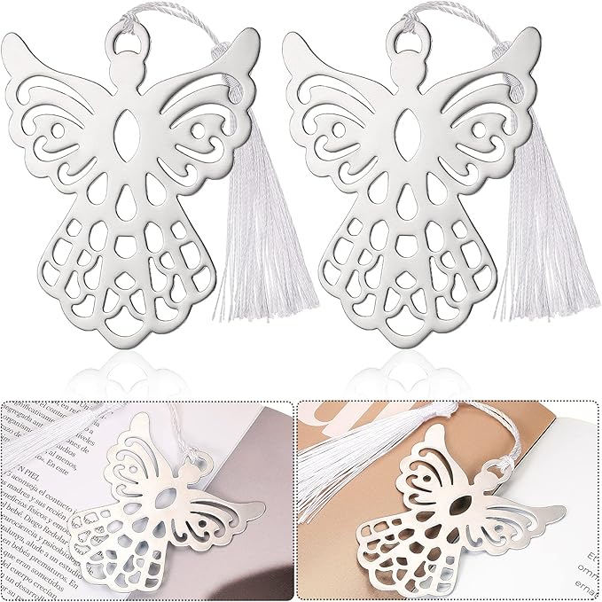 Chinco Metal Angel Bookmark Angel Charm Party Favors with Silky Tassels Angel Bookmark Bulk for Funeral Christmas Wedding Party Gift Book Lovers(40 Pieces)
