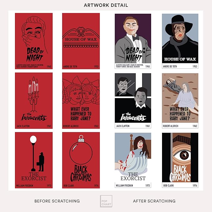 Pop Chart | 100 Horror Movies Scratch-Off Poster | 12" x 16" Wall Art | Horror Movie Decor for the Scary Movie Fan | 100% Made in the USA…