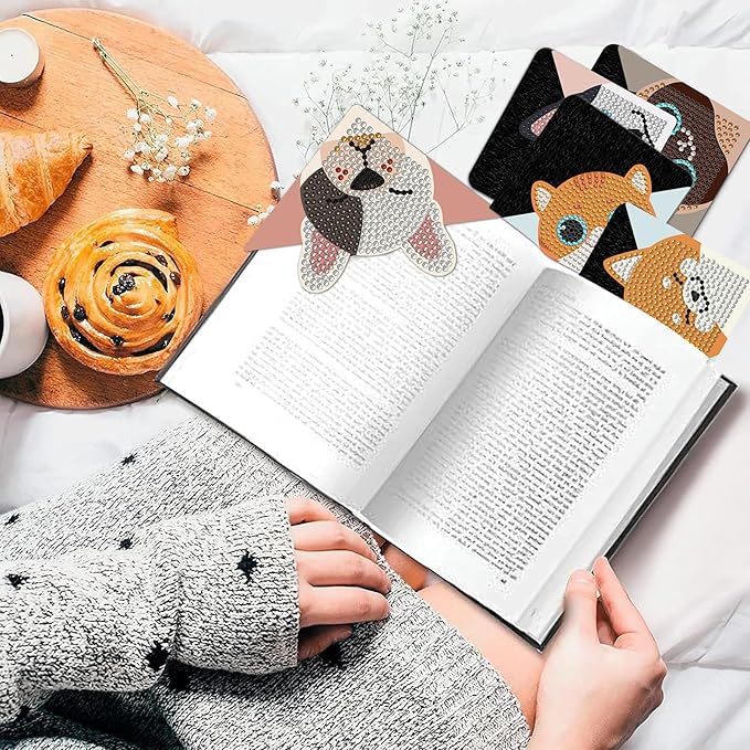 Diamond Art Bookmark Shape Rhinestone Bookmark Crystal DIY Diamond Drawing Bookmark Diamond Art by Number Embroidery Painting Bookmark for Arts Crafts Gift (Cats&Dogs 8)