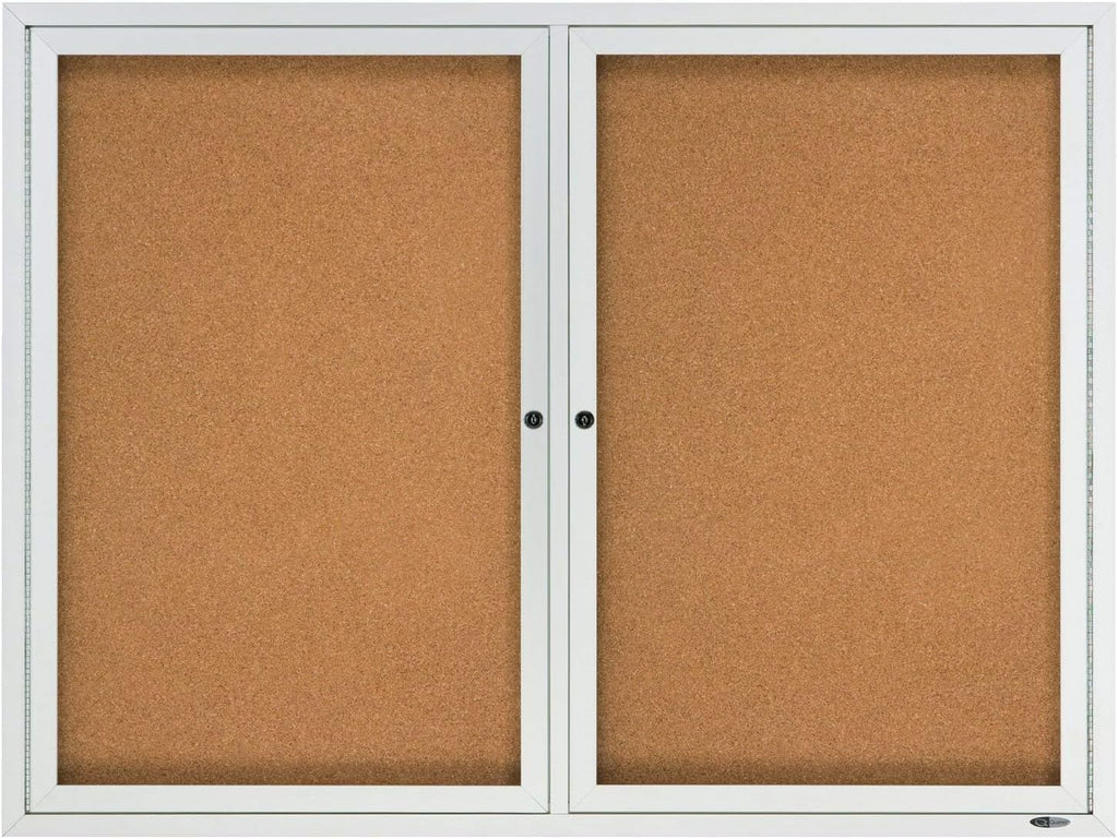 Quartet Cork Bulletin Board, 2 Glass Doors, Enclosed, 4' x 3', Outdoor Message Board, Aluminum Frame (2124)