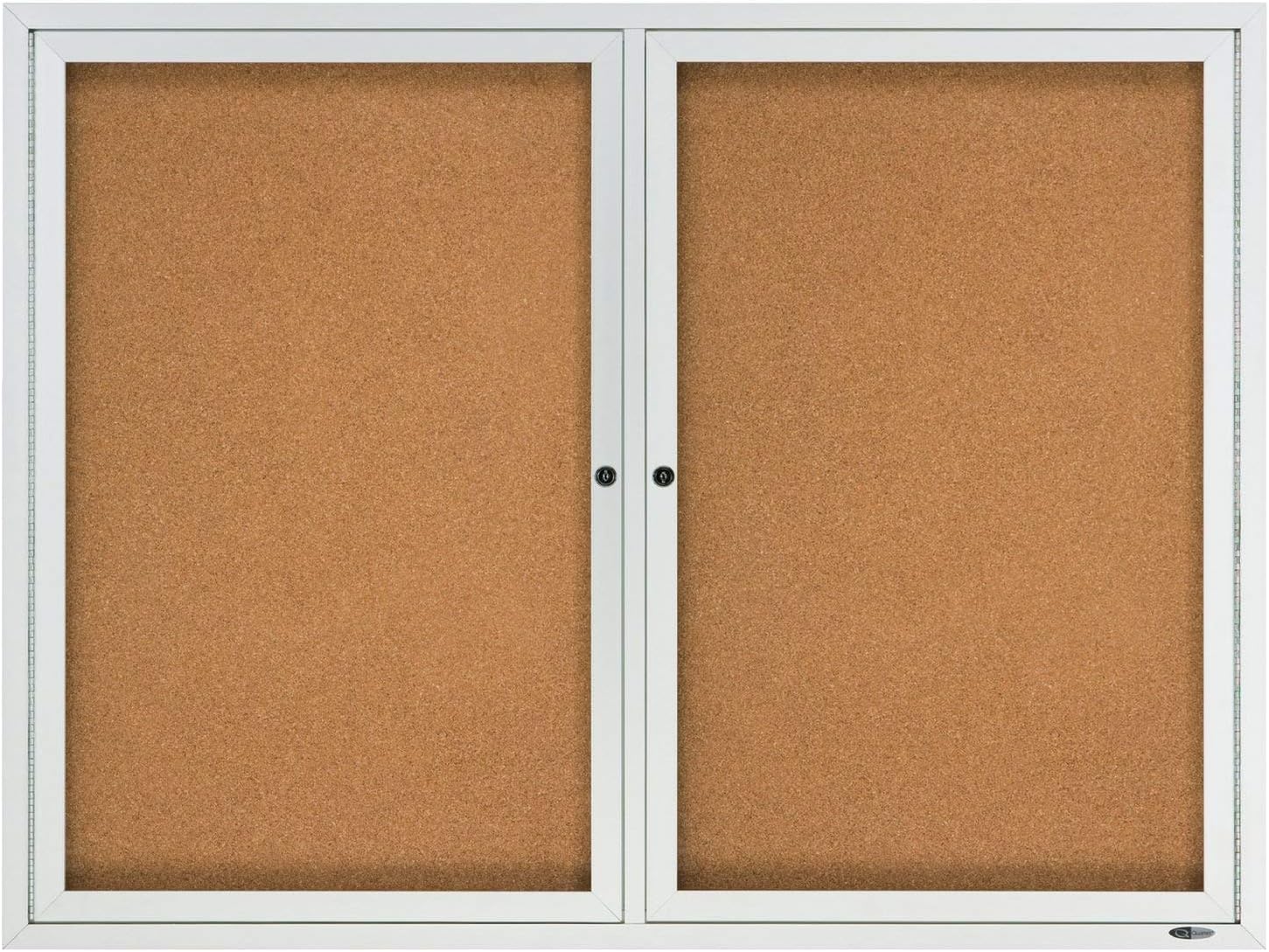 Quartet Cork Bulletin Board, 2 Glass Doors, Enclosed, 4' x 3', Outdoor Message Board, Aluminum Frame (2124)