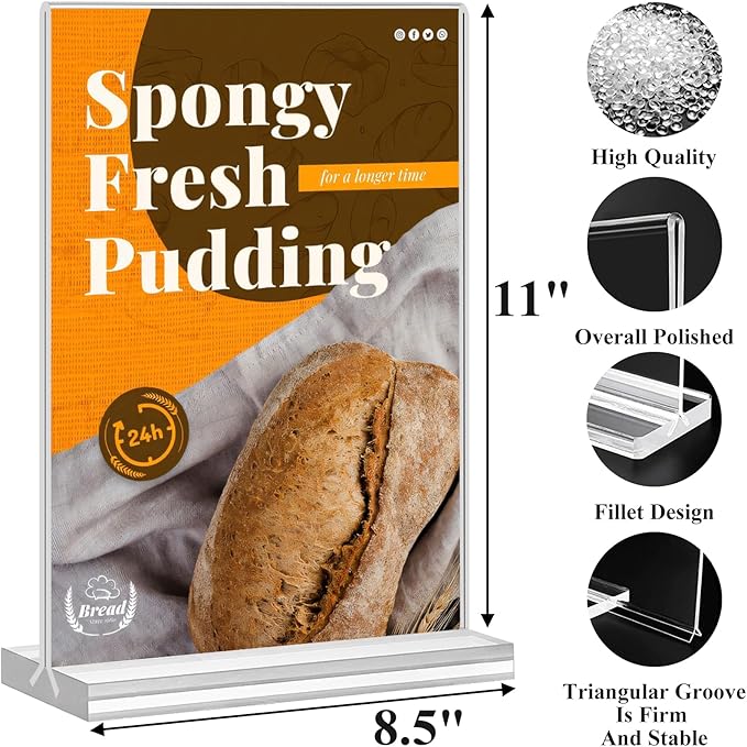 Arrobust 8.5 x 11 Acrylic Sign Holder Clear Display Table Signs Stand, Double Sided T Shape Flyer Holder Plastic for Picture Paper Frame Holder Home Office Menu Retail Show Fair, 6 Pack