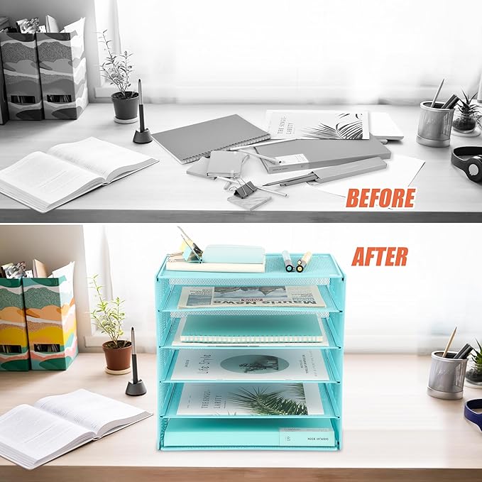 EASEPRES 5 Slot Desk Organizer Tray, Blue