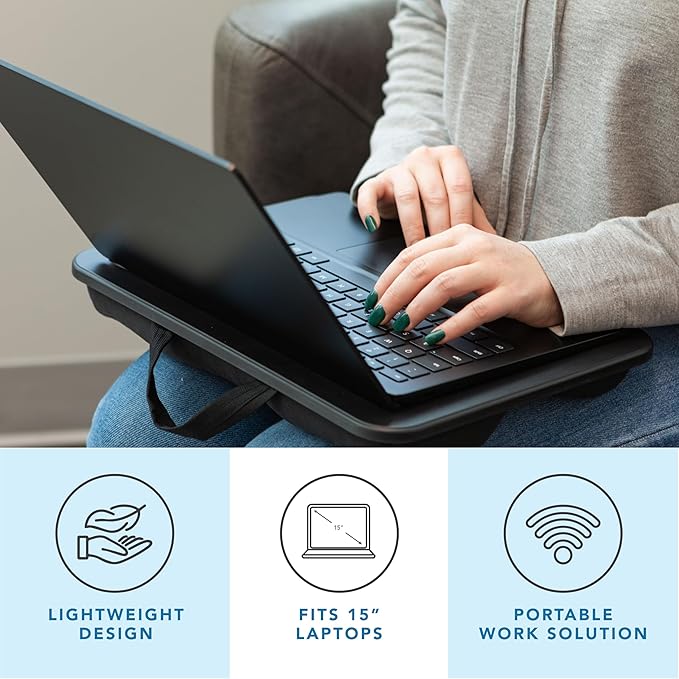 LAPGEAR Compact Lap Desk - Black - Fits up to 15 Inch Laptops - Pack of 12 - Style No. 43008