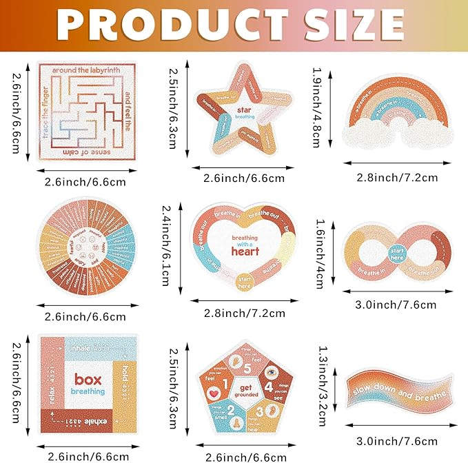 Libima 72 Pieces Anxiety Sensory Stickers Anxiety Textured Stickers Fidget Stickers Mindfulness Sticker School Counselor Supplies Adult Sensory Items Anxiety Relief, 9 Styles (Groovy Color)