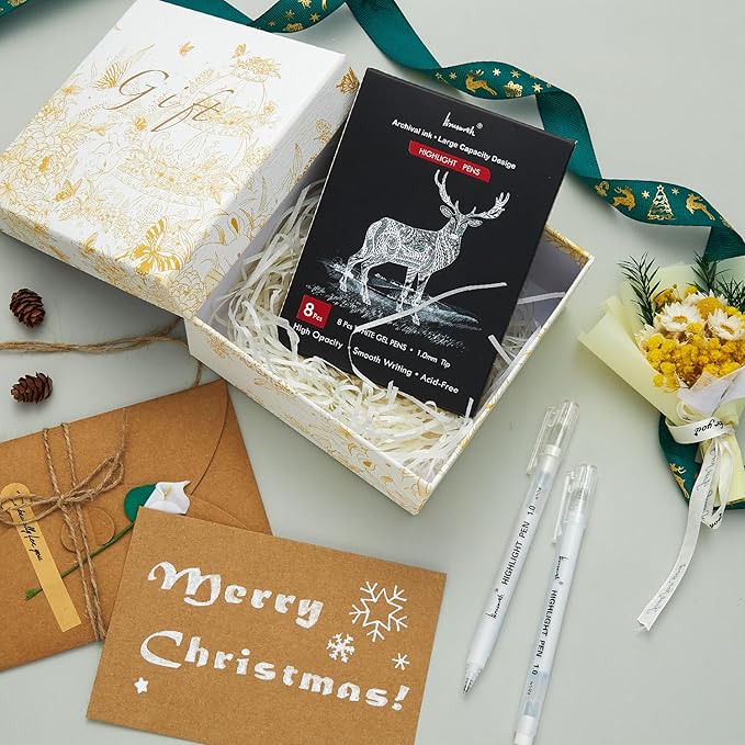 White Pens, White Gel Pens for Artists, 1mm Extra Fine Point, White Pens for Black Paper, White Gel Pen, White Ink Pen, White Drawing Pens,White Pen for Artists Drawing, 8 Pack