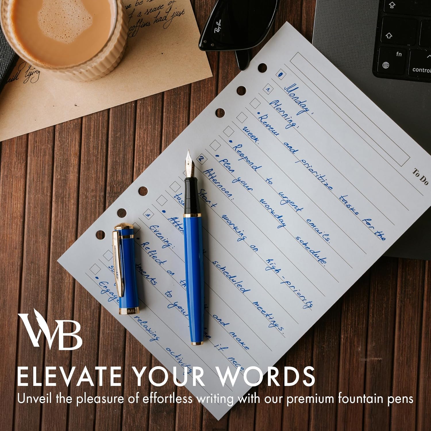 Wordsworth & Black Fountain Pen Set, 18K Gilded Medium Nib, Includes 24 Pack Ink Cartridges, Ink Refill Converter & Gift Pouch, Gold Finish, Calligraphy, [Imperial Blue], Perfect for Men & Women…