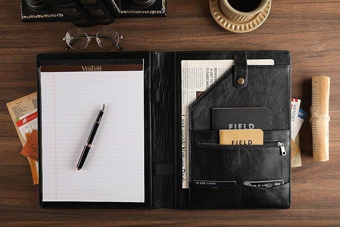 Personalized Leather Padfolio for Lefty, Business Portfolio Binder with Notepad Holder, Legal Pad Portfolio Folder for Men/Women - Black