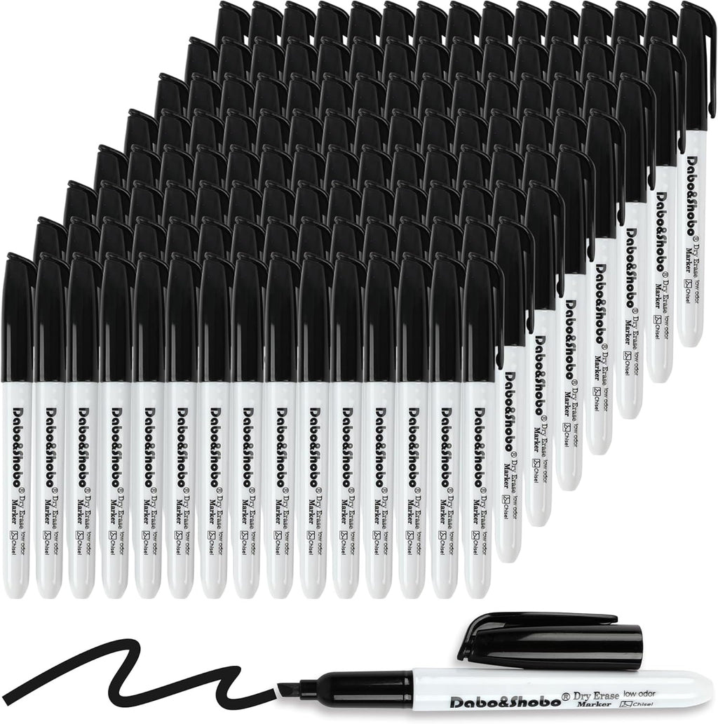 Dabo&Shobo Dry Erase Markers Bulk, 120 Count Black Whiteboard Markers, Low Odor Dry Erase Markers, Chisel Tip, Suitable for School, Office, or Home