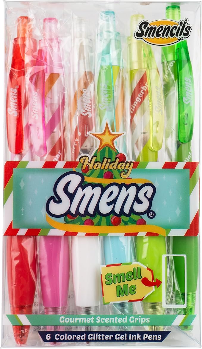 Holiday Smens - Patented Gourmet Scented Colored Glitter Gel Ink Pens, Medium Point, 6 Count - Fun, Cute, Cool, Smelly Pens for Kids