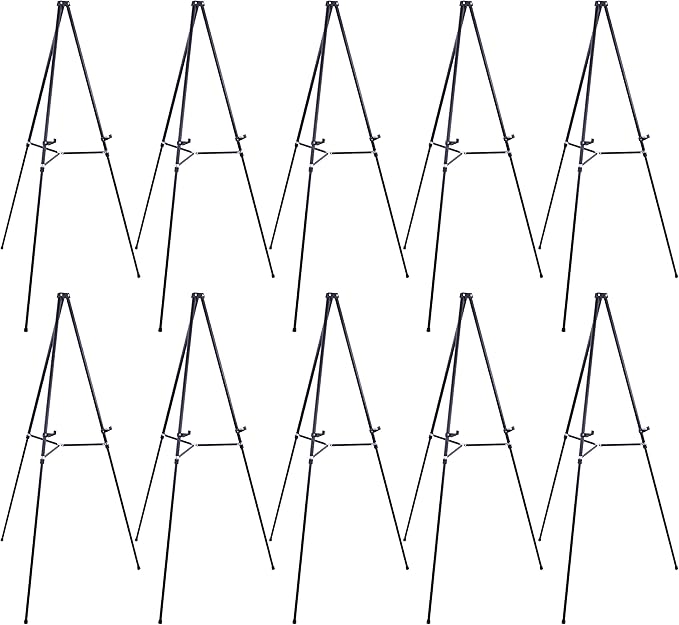 U.S. Art Supply 66" High Showroom Black Aluminum Display Easel and Presentation Stand (Pack of 10) - Large Adjustable Height Portable Floor and Tabletop Tripod, Holds 25 lbs, Paintings, Signs, Posters