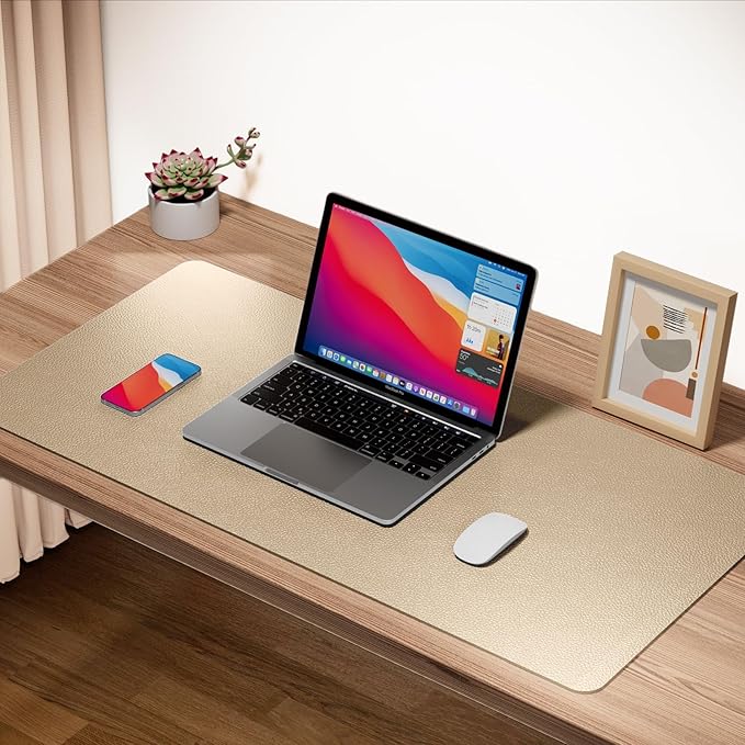 Boutilon Leather Desk Pad, 30" x 14", Non-Slip, Waterproof PU Leather, Golden