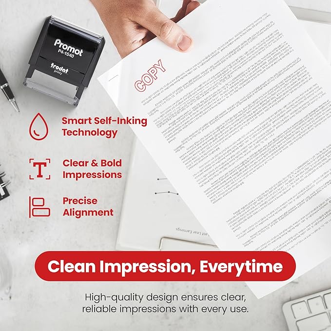 Promot Copy Self Inking Rubber Stamp - Refillable Copy Stamper - Business, Bookkeeping, Ordering, Accounting, Work, Office Stamps - Red Ink