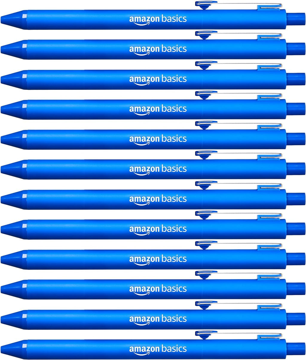 Amazon Basics Retractable Ballpoint Pens, Smooth Writing, Blue, 12-Pack