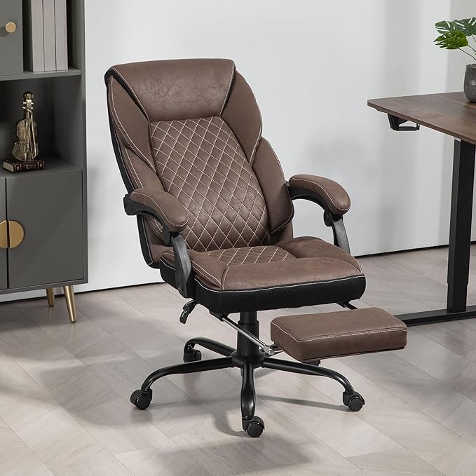 HOMCOM Executive Office Chair with Foot Rest, Ergonomic Desk Chair, Reclining Swivel Chair with High Back and Adjustable Height, Dark Brown