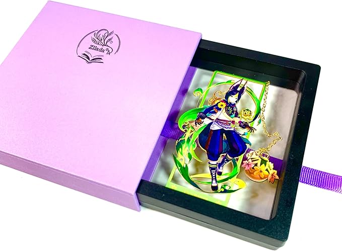 Genshin Impact Tighnari Metal Bookmark - Anime Figure Merch with 3D Display Box - Birthday Gifts for Fans Friends Gamer Book Lovers - Zllada