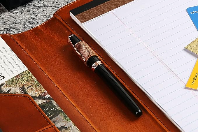 Personalized Leather Portfolio for Men, Engraved Leather Clipboard Portfolio Binder, Custom Leather Resume Padfolio for Women, Christmas Gift for His/Her (Notepad, Brown-Custom)