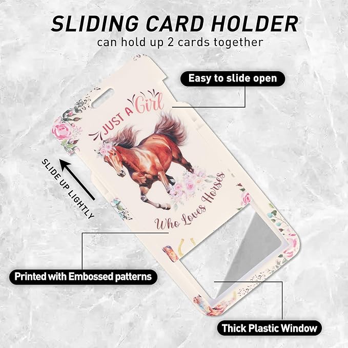 ID Badge Holder with Lanyard, Horse Flowers Western Badge Holder with Beaded Adjustable Lanyard, Horse Lovers Gifts for Teachers Students Office Workers