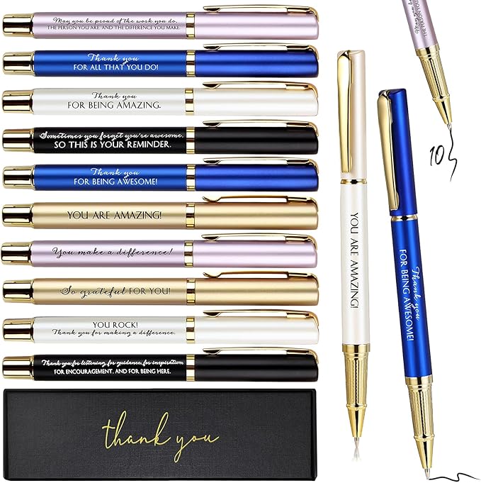 PerKoop 10 Set Thank You Gifts Inspirational Ballpoint Pens with Gift Boxes Bulk Appreciation Party Favors for Employee Coworker Staff Team Friends Office Supplies(Multicolor,Mixed)