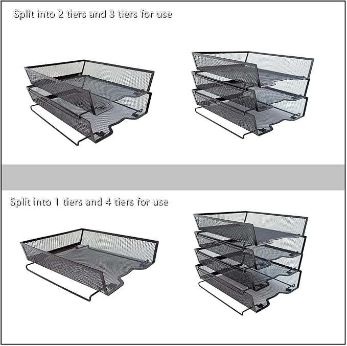 5 Tier Letter Tray Desk File Organizer,Metal Paper Organizer for Office Supplies,Black