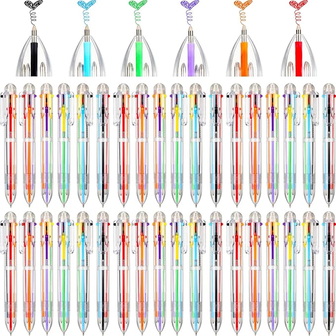 Handepo 60 Pcs 6 in 1 Multicolor Ballpoint Pen Bulk 0.5 mm 6 Color Retractable Ballpoint Pack Colorful Ink Rainbow Pen Supplies Party Favors for Office School Teacher Gift Carnival Reward