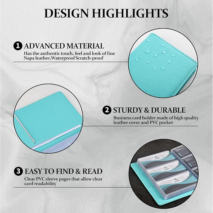 300 Card Capacity Leather Business Card Book Holder Organizer, Card Binder Professional PU Name Card Credit Cards Booklet (Multiple Colors Optional)